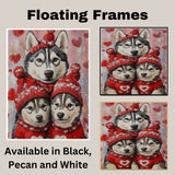 Love in the Snow: A Siberian Husky Mom and Her Adorable Puppies for Valentine's Day on Ready to Hang 1.5" Thick Canvas Wrap, Floating Framed Canvas, Flat Rolled Canvas