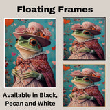 Regal Enchantment: Whimsical Green Frog in a Victorian-Era European Dress and Hat Charming Heartfelt Artwork on Ready to Hang 1.5" Thick Canvas Wrap, Floating Framed Canvas, Flat Rolled Canvas