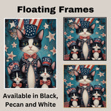America's Pride: Tuxedo Cat Mom with Two Kittens in a Patriotic Celebration - Endearing American-Themed Painting on Ready to Hang 1.5" Thick Canvas Wrap, Floating Framed Canvas, Flat Rolled Canvas