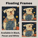 Adorable White Dog in Overalls Floral Shirt Whimsical Animal Art for Nursery Farmhouse Rustic Decor Cute Dog Lover Gift Perfect for Bedroom or Living Room on Ready to Hang 1.5" Thick Canvas Wrap, Floating Framed Canvas, Flat Rolled Canvas