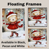 Whimsical Christmas Lion Ice Skating in Red Sweater Dress and Santa Hat – Festive Holiday Animal Art for Cozy Winter Nursery Decor or Seasonal Gifting on Ready to Hang 1.5" Thick Canvas Wrap, Floating Framed Canvas, Flat Rolled Canvas