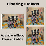 Charming Painting of Two Baby Skunks in Pajamas Sitting on a Colorful Bed with Warm Expressions and Floral Background in a Cozy Whimsical Setting on Ready to Hang 1.5" Thick Canvas Wrap, Floating Framed Canvas, Flat Rolled Canvas