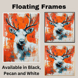 Majestic Reindeer with Antlers Modern Abstract Painting Vibrant Orange and White Winter Wildlife Artwork for Home Office Holiday Seasonal Decor on Ready to Hang 1.5" Thick Canvas Wrap, Floating Framed Canvas, Flat Rolled Canvas