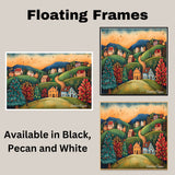 Charming Christmas Village at Sunset with Decorated Trees – Cozy Folk Art Landscape Painting on Ready to Hang 1.5" Thick Canvas Wrap, Floating Framed Canvas, Flat Rolled Canvas