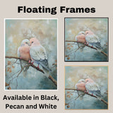 Softly Colored Lovebirds Resting on a Branch with Muted Earth Tone Background on Ready to Hang 1.5" Thick Canvas Wrap, Floating Framed Canvas, Flat Rolled Canvas