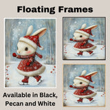 Christmas Wall Art Featuring Cute Bunny in Santa Hat Ice Skating in Red Outfit Whimsical Holiday Illustration for Winter Nursery Decor and Animal Lovers on Ready to Hang 1.5" Thick Canvas Wrap, Floating Framed Canvas, Flat Rolled Canvas