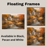 Golden Reflections – Autumn Village by the River on Ready to Hang 1.5" Thick Canvas Wrap, Floating Framed Canvas, Flat Rolled Canvas