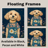 Charming Dog in Overalls with Floral Shirt Whimsical Animal Art for Nursery Rustic Farmhouse Decor Cute Dog Lover Gift Wall Print for Bedroom or Living Room on Ready to Hang 1.5" Thick Canvas Wrap, Floating Framed Canvas, Flat Rolled Canvas