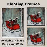 Whimsical Skeleton Sleigh Ride Christmas Print – Gothic Holiday Wall Art with Skeleton Friends in Red Sleigh, Spooky Winter Decor, Quirky Festive Illustration on Ready to Hang 1.5" Thick Canvas Wrap, Floating Framed Canvas, Flat Rolled Canvas