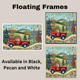 Festive Red Truck Carrying Decorated Christmas Trees Across Rolling Hills Under a Starry Winter Sky on Ready to Hang 1.5" Thick Canvas Wrap, Floating Framed Canvas, Flat Rolled Canvas