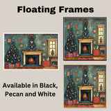 Warm Winter Wishes – Festive Living Room with Fireplace & Tree on Ready to Hang 1.5" Thick Canvas Wrap, Floating Framed Canvas, Flat Rolled Canvas