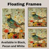 Charming Painting of a Whimsical Bird with Dotted Feathers and Abstract Flowers in Warm Earthy Colors Perfect for Nature Inspired or Eclectic Home Accents on Ready to Hang 1.5" Thick Canvas Wrap, Floating Framed Canvas, Flat Rolled Canvas