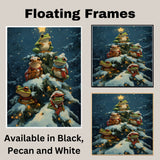 Christmas Wall Art Featuring Frogs in a Snowy Tree with Star Lights and Scarves Fun and Whimsical Holiday Animal Print for Winter Home Décor on Ready to Hang 1.5" Thick Canvas Wrap, Floating Framed Canvas, Flat Rolled Canvas