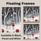 Enchanted Christmas Zebra Ice Skating Print – Whimsical Winter Art with Girl in Red Dress, Snowy Forest Holiday Decor, Fantasy Animal Illustration on Ready to Hang 1.5" Thick Canvas Wrap, Floating Framed Canvas, Flat Rolled Canvas
