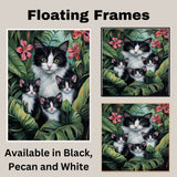 Paradise Paws: Tuxedo Mom and Three Kittens in a Tropical Forest on Ready to Hang 1.5" Thick Canvas Wrap, Floating Framed Canvas, Flat Rolled Canvas