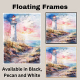 Watercolor Painting of Lighthouse Overlooking Ocean at Sunset with Coastal Path and Soaring Seagulls in Serene Setting on Ready to Hang 1.5" Thick Canvas Wrap, Floating Framed Canvas, Flat Rolled Canvas