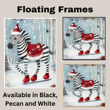 Whimsical Christmas Zebra Ice Skating Print – Cute Striped Animal in Santa Hat & Red Saddle Blanket, Festive Holiday Winter Wall Art, Nursery or Seasonal Decor on Ready to Hang 1.5" Thick Canvas Wrap, Floating Framed Canvas, Flat Rolled Canvas