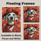 Timeless Love: Dalmatian in a Pink Heart-Accented Suit and Victorian-Style European Hat Romantic Classic Painting on Ready to Hang 1.5" Thick Canvas Wrap, Floating Framed Canvas, Flat Rolled Canvas