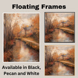Autumnal Stream Running Through a Village – Rustic Fall Landscape Oil Painting Print on Ready to Hang 1.5" Thick Canvas Wrap, Floating Framed Canvas, Flat Rolled Canvas
