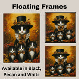 Autumn Whiskers: Tuxedo Cat Mom and Three Kittens Among Pumpkin on Ready to Hang 1.5" Thick Canvas Wrap, Floating Framed Canvas, Flat Rolled Canvas