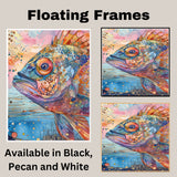 Abstract Watercolor Fish Close-Up in Multicolor Pattern with Ocean Background for Aquatic Wall Art Lovers on Ready to Hang 1.5" Thick Canvas Wrap, Floating Framed Canvas, Flat Rolled Canvas