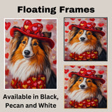 Dapper Presence: Shetland Sheepdog in a Distinguished Red Suit and Hat on Ready to Hang 1.5" Thick Canvas Wrap, Floating Framed Canvas, Flat Rolled Canvas