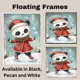 Whimsical Christmas Panda Bear Ice Skating in Red Coat and Plaid Scarf – Cozy Holiday Animal Art for Nursery Wall Decor, Seasonal Gifting, or Winter Displays on Ready to Hang 1.5" Thick Canvas Wrap, Floating Framed Canvas, Flat Rolled Canvas