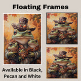 Autumn Reverie: Green Frog Family in Victorian European Dresses and Hats on Ready to Hang 1.5" Thick Canvas Wrap, Floating Framed Canvas, Flat Rolled Canvas