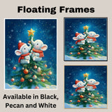 Baby Elephants Decorating Christmas Tree with Star and Ornaments in Winter Wonderland Scene Holiday Art Print for Nursery or Festive Seasonal Decor on Ready to Hang 1.5" Thick Canvas Wrap, Floating Framed Canvas, Flat Rolled Canvas