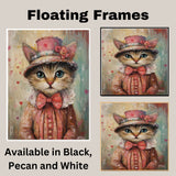 Graceful Affection: Cat in an Elegant European Pink Dress and Hat with a Heartfelt Touch Romantic Classic Painting on Ready to Hang 1.5" Thick Canvas Wrap, Floating Framed Canvas, Flat Rolled Canvas