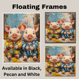 Playful Painting of Two Cute Piglets in Colorful Pajamas Sitting Side by Side with Happy Expressions in a Bold Textured Style on Ready to Hang 1.5" Thick Canvas Wrap, Floating Framed Canvas, Flat Rolled Canvas