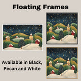 Peaceful Snowy Christmas Village with Church and Stars – Folk Art Holiday Landscape Painting on Ready to Hang 1.5" Thick Canvas Wrap, Floating Framed Canvas, Flat Rolled Canvas