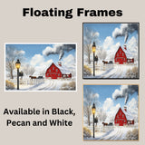 Winter Country Charm – White House and Red Barn Wall Art on Ready to Hang 1.5" Thick Canvas Wrap, Floating Framed Canvas, Flat Rolled Canvas