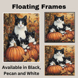 Autumn Whiskers: Black-and-White Cat Family Among Harvest Pumpkins on Ready to Hang 1.5" Thick Canvas Wrap, Floating Framed Canvas, Flat Rolled Canvas