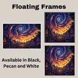 Magical 4th of July Village at Sunset with American Flags and Swirling Galaxy Sky, Glowing Homes and Patriotic Charm in a Dreamy Celebration of Freedom on Ready to Hang 1.5" Thick Canvas Wrap, Floating Framed Canvas, Flat Rolled Canvas