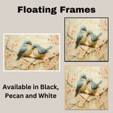 Oil Painting of Two Bluebirds Sitting on a Blossoming Branch Surrounded by Soft Pastel Flowers Featuring Textured Brush Strokes and a Serene Springtime Setting on Ready to Hang 1.5" Thick Canvas Wrap, Floating Framed Canvas, Flat Rolled Canvas