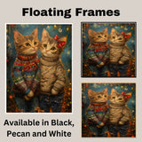 Christmas Kittens in Cozy Sweaters Adorable Holiday Cat Painting Festive Winter Scene Perfect for Home Office Seasonal Decoration or Christmas Gift on Ready to Hang 1.5" Thick Canvas Wrap, Floating Framed Canvas, Flat Rolled Canvas