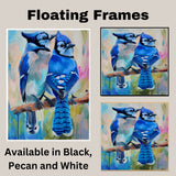 Blue Jays Perched on Pastel Branch in Gentle Nature Scene for Bird Enthusiasts Bright Wildlife Art for Home Accents Living Room or Birdwatcher Gifts on Ready to Hang 1.5" Thick Canvas Wrap, Floating Framed Canvas, Flat Rolled Canvas