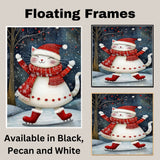 Christmas Wall Art Featuring Adorable Cat in White Dress Ice Skating Joyfully in Snow Whimsical Winter Print for Festive Feline Lovers and Holiday Home Decor on Ready to Hang 1.5" Thick Canvas Wrap, Floating Framed Canvas, Flat Rolled Canvas
