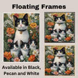 Blossoming Meadow: Tuxedo Cat Mom and Three Kittens in Spring on Ready to Hang 1.5" Thick Canvas Wrap, Floating Framed Canvas, Flat Rolled Canvas