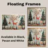 Rustic Christmas Folk Art with Red Reindeer, Holiday Trees, Birds, Ornaments, and Nature Accents in a Woodland Winter Scene on Ready to Hang 1.5" Thick Canvas Wrap, Floating Framed Canvas, Flat Rolled Canvas