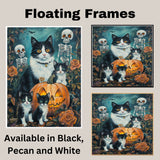 Haunting Whiskers: Tuxedo Cat Mom and Three Kittens in a Spooky Forest on Ready to Hang 1.5" Thick Canvas Wrap, Floating Framed Canvas, Flat Rolled Canvas
