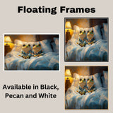 Charming Painting of Two Frogs in Pajamas Sitting in Bed Under a Warm Lamp Glow with Peaceful Expressions and a Cozy Nighttime Atmosphere on Ready to Hang 1.5" Thick Canvas Wrap, Floating Framed Canvas, Flat Rolled Canvas
