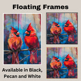 Two Red Cardinals on a Branch – Romantic Bird Painting in Soft Pastel and Rich Color Tones for Peaceful and Elegant Nature Scenes on Ready to Hang 1.5" Thick Canvas Wrap, Floating Framed Canvas, Flat Rolled Canvas