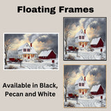 Winter Farmhouse – Cozy Snow-Covered Country Home with Red Barn and Sleigh Wall Art Print on Ready to Hang 1.5" Thick Canvas Wrap, Floating Framed Canvas, Flat Rolled Canvas