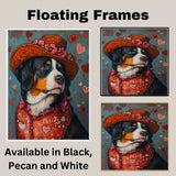 Cozy Charm: Bernese Mountain Dog in a Red Scarf and Hat A Hearty Artwork on Ready to Hang 1.5" Thick Canvas Wrap, Floating Framed Canvas, Flat Rolled Canvas