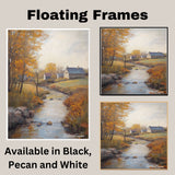 Autumn Light – Tranquil Stream Through the Village on Ready to Hang 1.5" Thick Canvas Wrap, Floating Framed Canvas, Flat Rolled Canvas