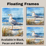 Watercolor Painting of a Seagull Standing on a Sandy Beach by the Ocean on Ready to Hang 1.5" Thick Canvas Wrap, Floating Framed Canvas, Flat Rolled Canvas