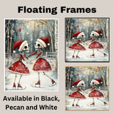 Whimsical Skeleton Ice Skating Christmas Print – Gothic Holiday Art with Dancing Skeletons in Santa Hats, Spooky Winter Scene, Quirky Festive Wall Decor on Ready to Hang 1.5" Thick Canvas Wrap, Floating Framed Canvas, Flat Rolled Canvas