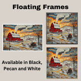 Vintage Winter Farmhouse – Snow Scene with Sleigh and Lamplight on Ready to Hang 1.5" Thick Canvas Wrap, Floating Framed Canvas, Flat Rolled Canvas